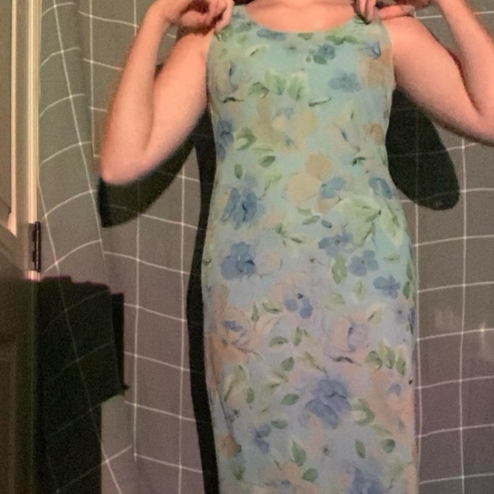 blue floral midi dress